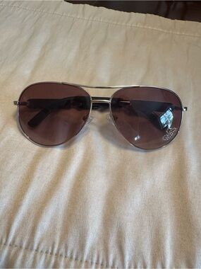 Guess Aviator Sunglasses Silver Frame with Brown Lenses